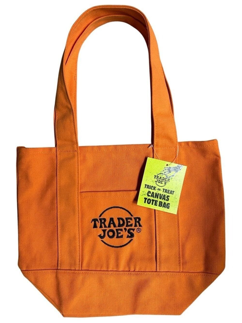 Trader Joe's Mini Orange and Black Canvas Halloween Trick or Treat Tote Bag